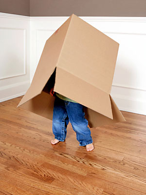 toddler in a cardboard box